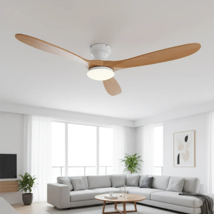 Lumi | Ventilador con iluminación LED madera natural y blanco