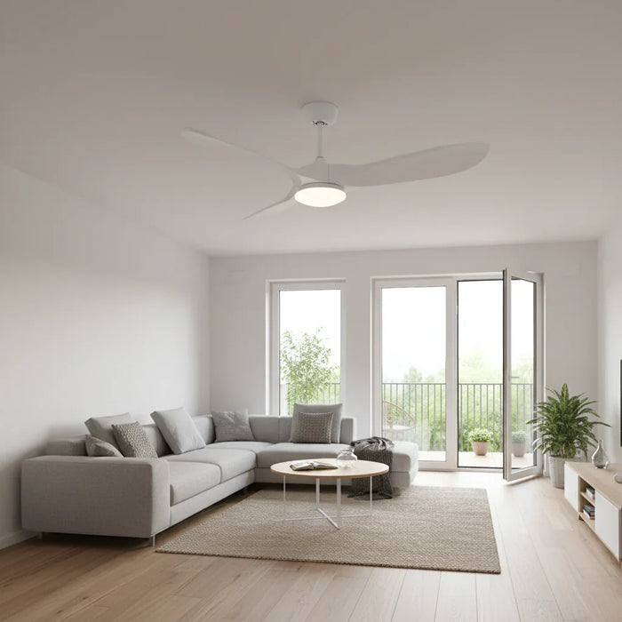 Brise | Ventilador vintage blanco y madera blanca, LED