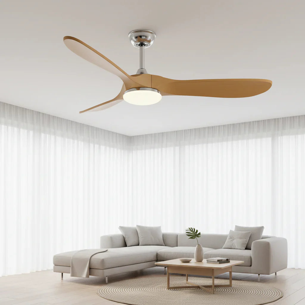 Zéphyr | Ventilador vintage plata y madera natural, LED
