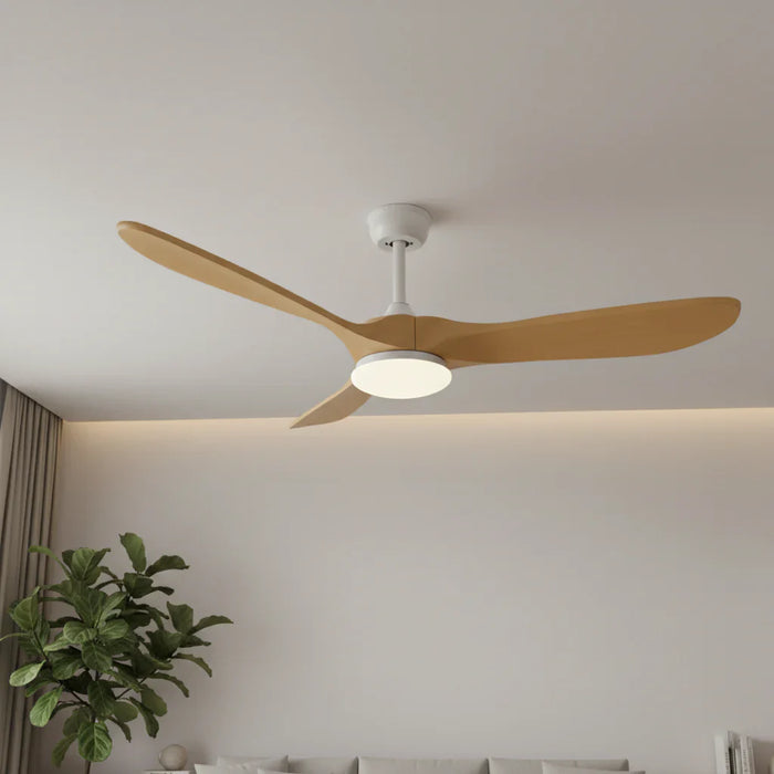 Aria | Ventilador vintage blanco y madera natural, LED