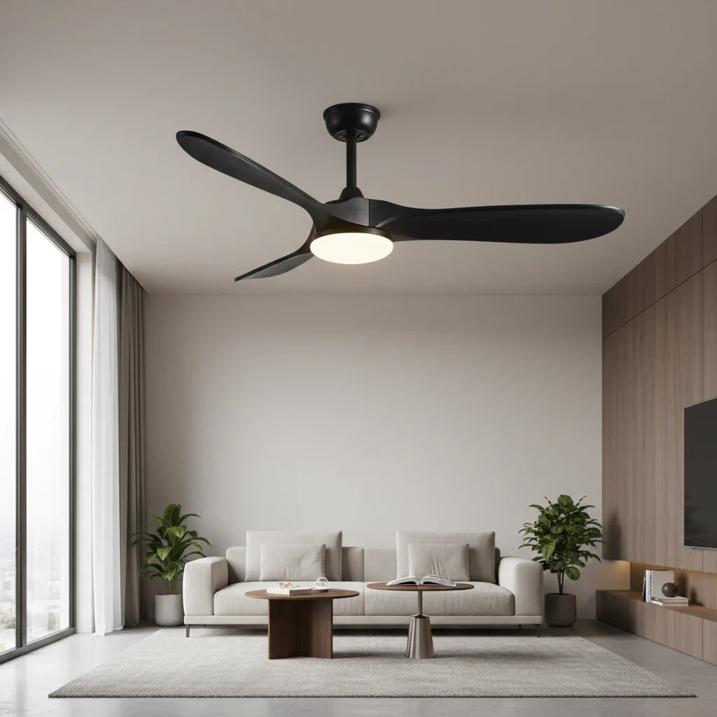 Borée | Ventilador vintage negro y madera negra, LED