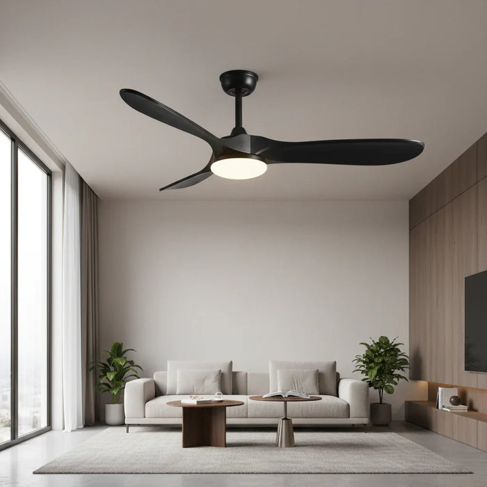 Borée | Ventilador vintage negro y madera negra, LED