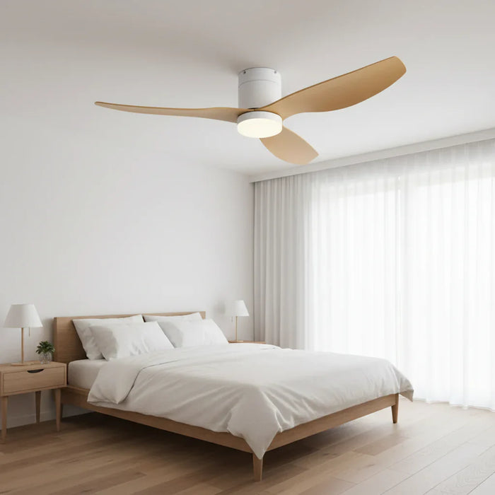 Lyra | Ventilador LED integrada blanco y madera clara