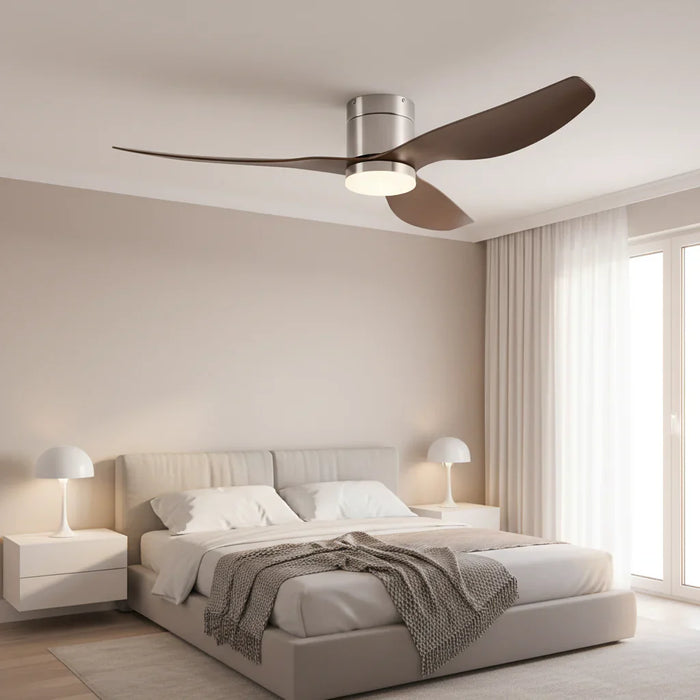 Cyrus | Ventilador LED integrada plata y madera oscura
