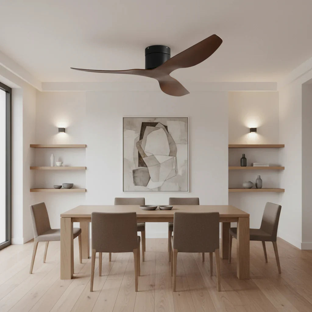 Atlas | Ventilador ultra plano negro y madera oscura