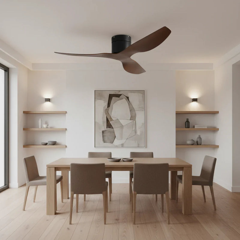 Atlas | Ventilador ultra plano negro y madera oscura