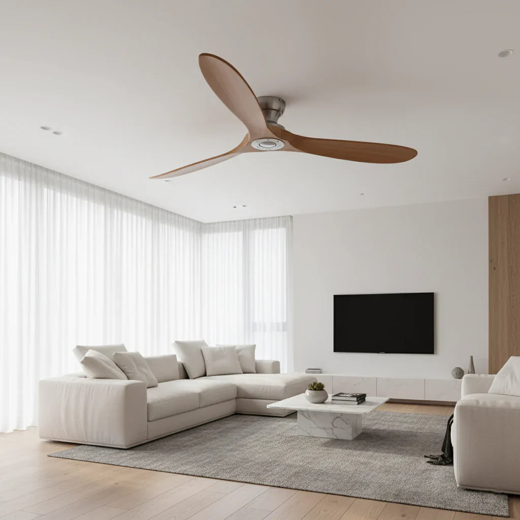 Frida | Ventilador de madera maciza natural y plata