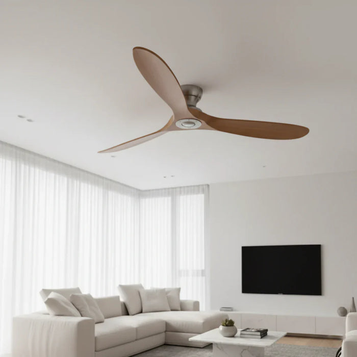 Frida | Ventilador de madera maciza natural y plata