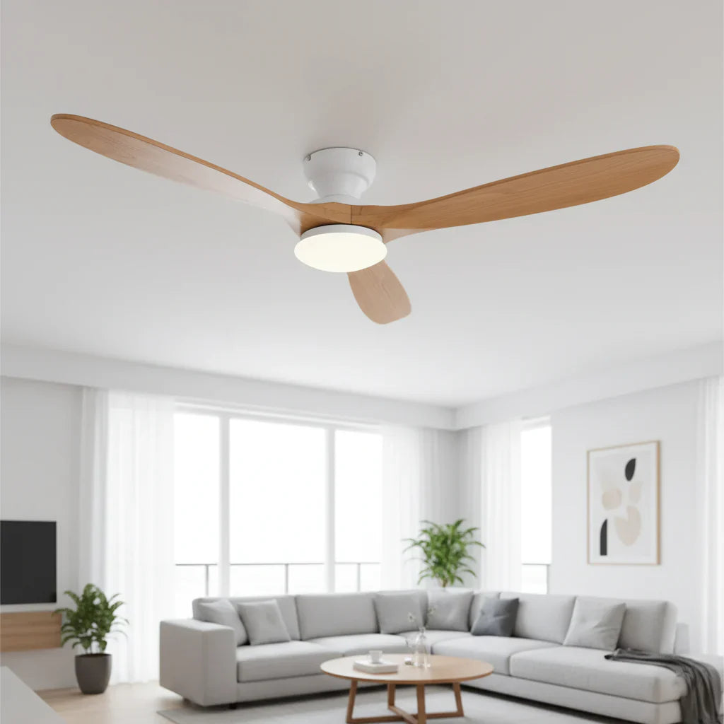 Lumi | Ventilador con iluminación LED madera natural y blanco