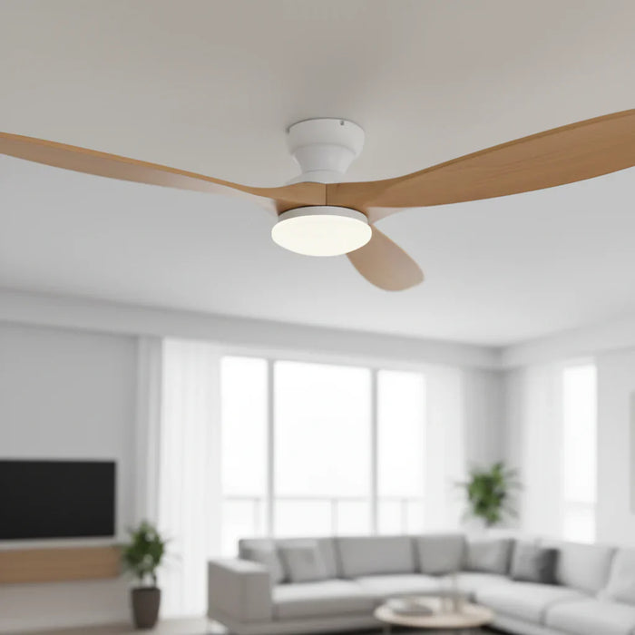 Lumi | Ventilador con iluminación LED madera natural y blanco