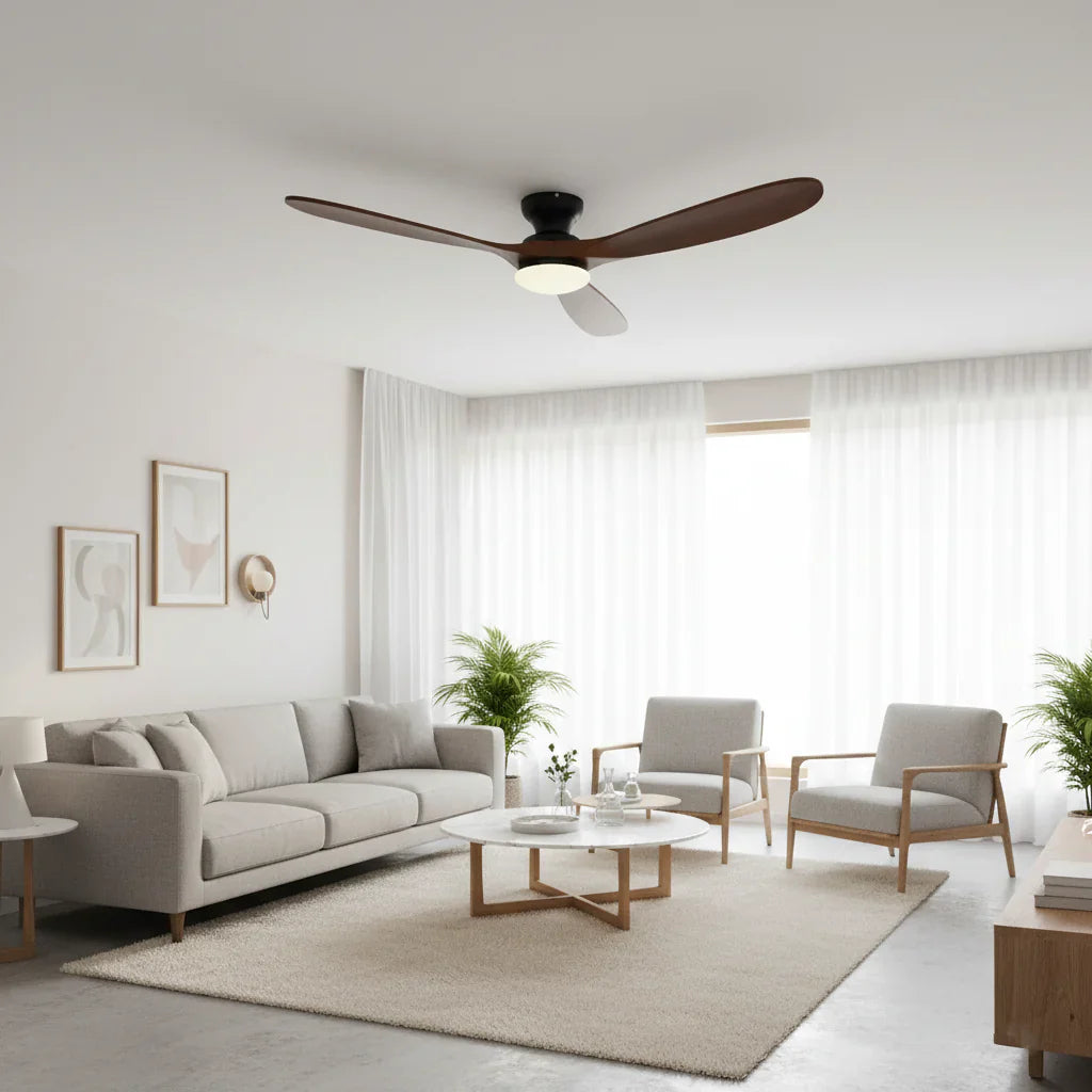 Nordkapp | Ventilador con iluminación LED madera oscura y negro