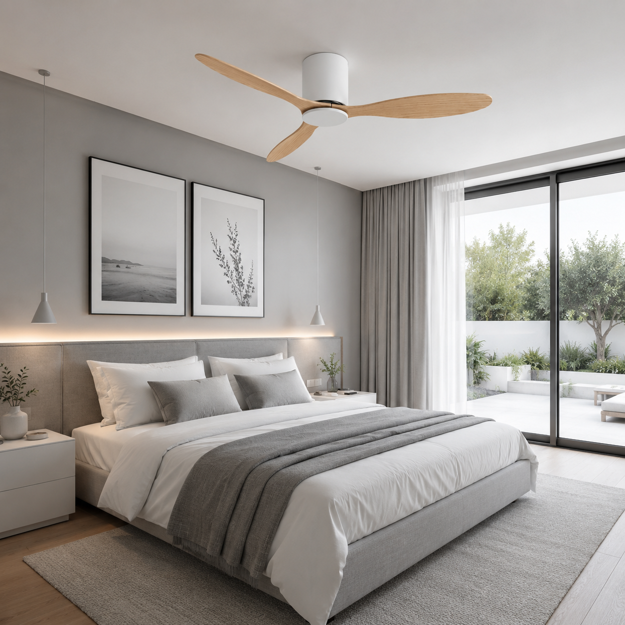 Axiom | Ventilador motor DC blanco y madera clara