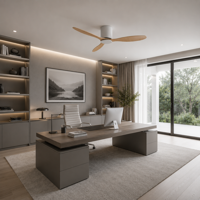 Axiom | Ventilador motor DC blanco y madera clara