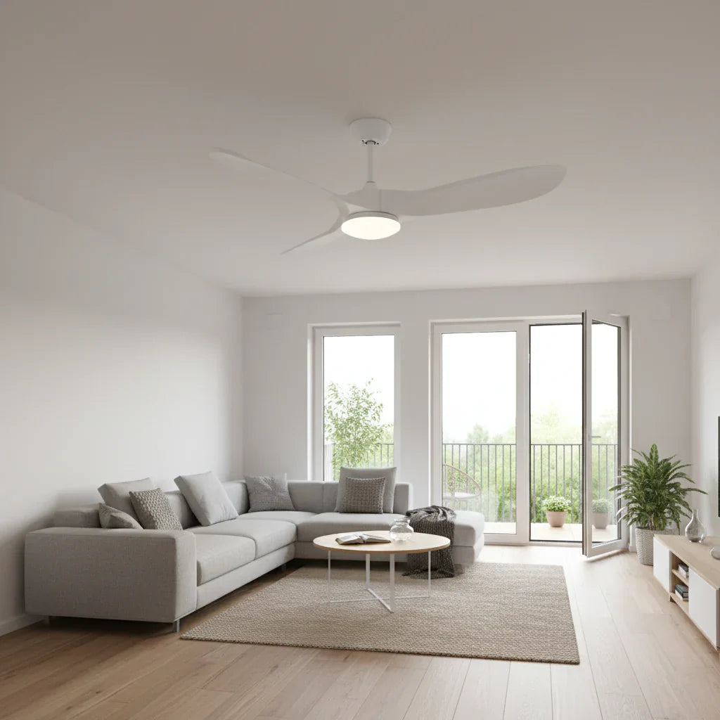 Brise | Ventilador vintage blanco y madera blanca, LED
