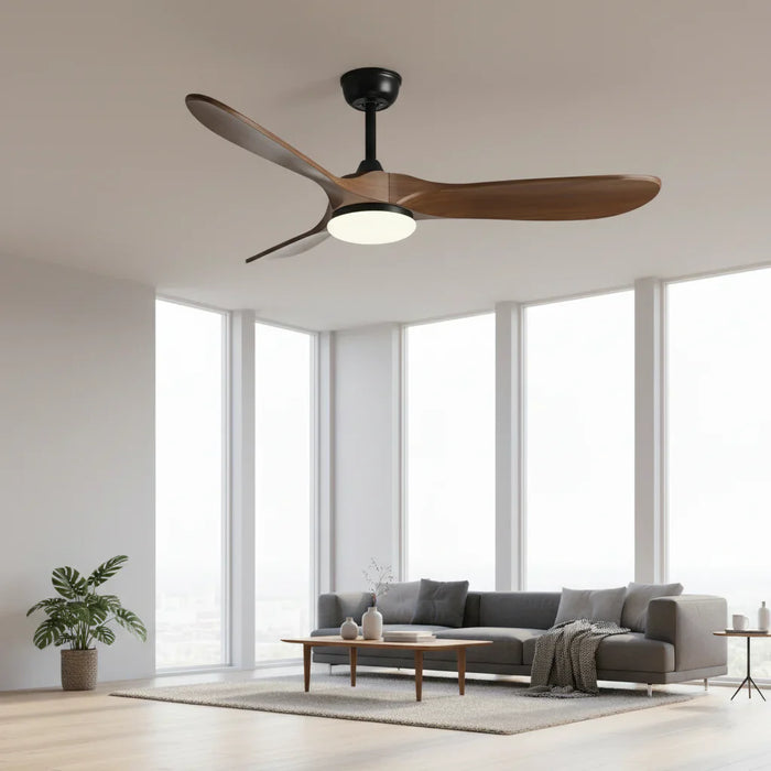 Mistral | Ventilador vintage negro y madera oscura, LED