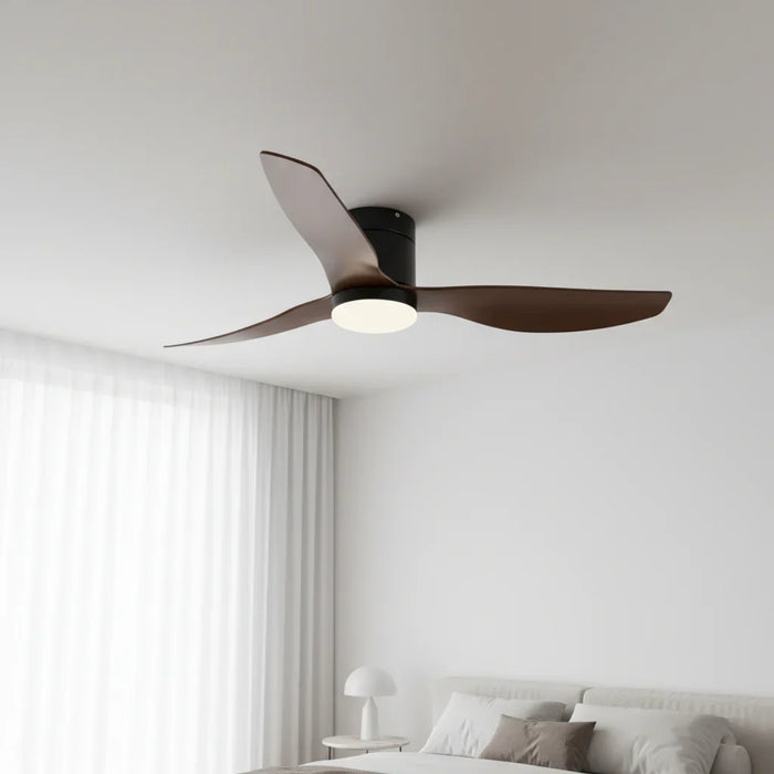 Selene | Ventilador LED integrada negro y madera oscura