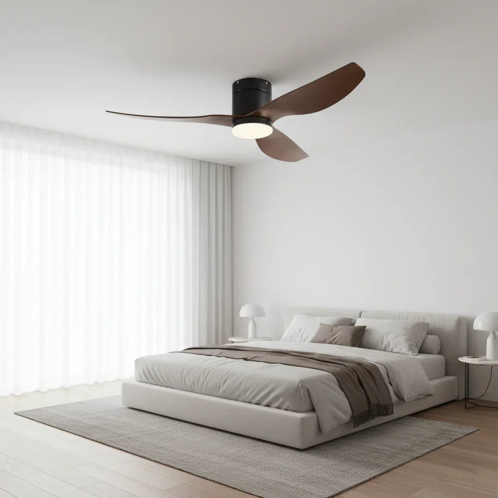 Selene | Ventilador LED integrada negro y madera oscura